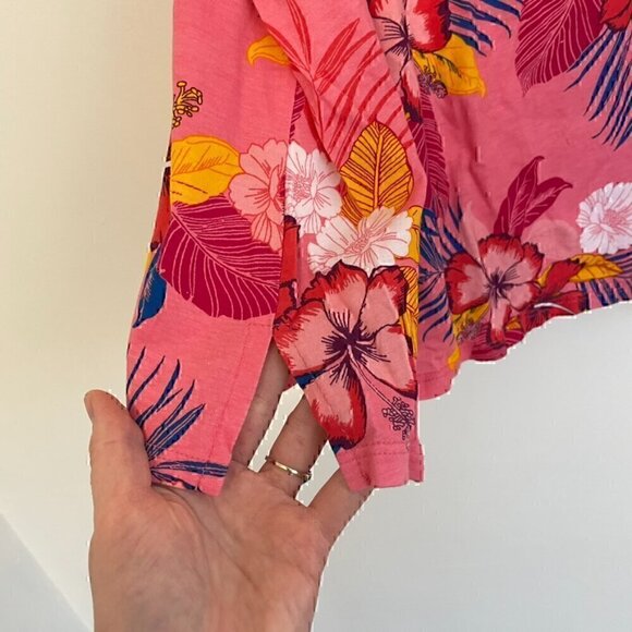 WOMAN WITHIN Plus Size Short Sleeve Cold Shoulder Tee Pink Hawaiian Floral 18 20 - Picture 10 of 15